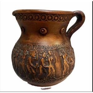 Vintage Handmade Red Clay Terracotta Pottery Pitcher Made In Greece 4.5 in tall